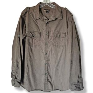 Helix Men's Green Large Long Sleeve Pocketed Button Down Rugged Western Army